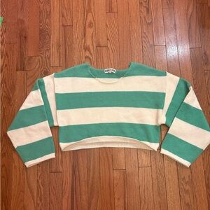 Lane 201 Green & Cream Wide Stripe Cropped Sweater